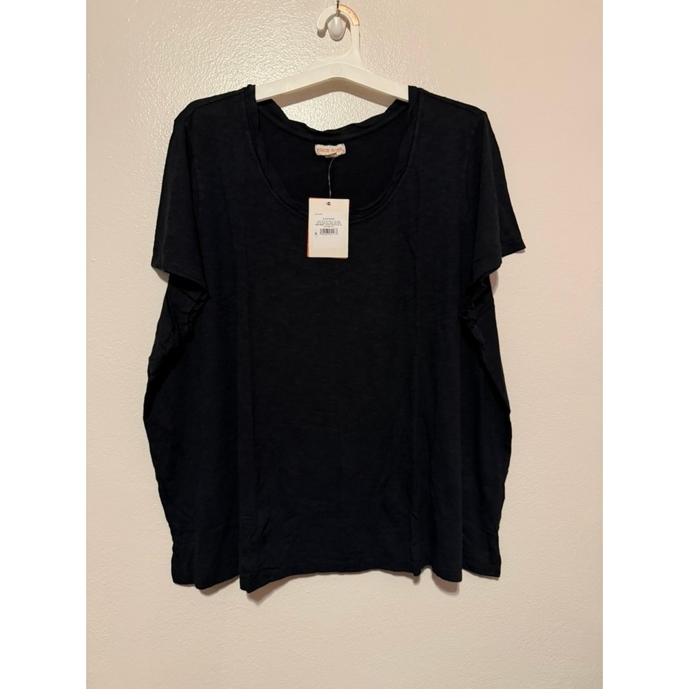 Knox Rose Womens 3X Black Ruffle Short Sleeve Scoop Neck T-Shirt NWT